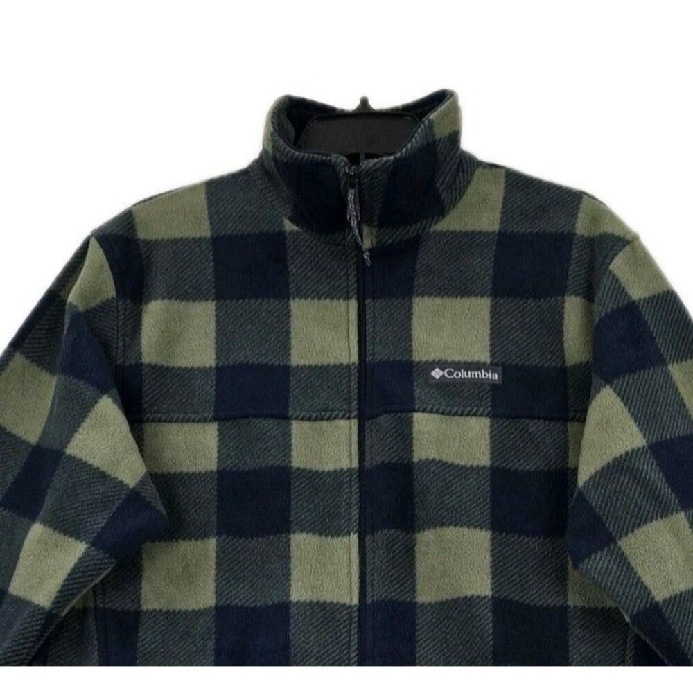 Columbia Jacket Mens M Green Plaid Fleece Full Zip Stand Collar Buffalo Check